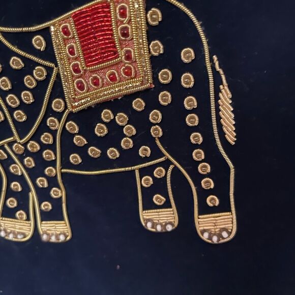 Ten Thousand Villages Beaded Elephant Velour Dark Blue and Gold Stockings x 4 - Picture 5 of 15